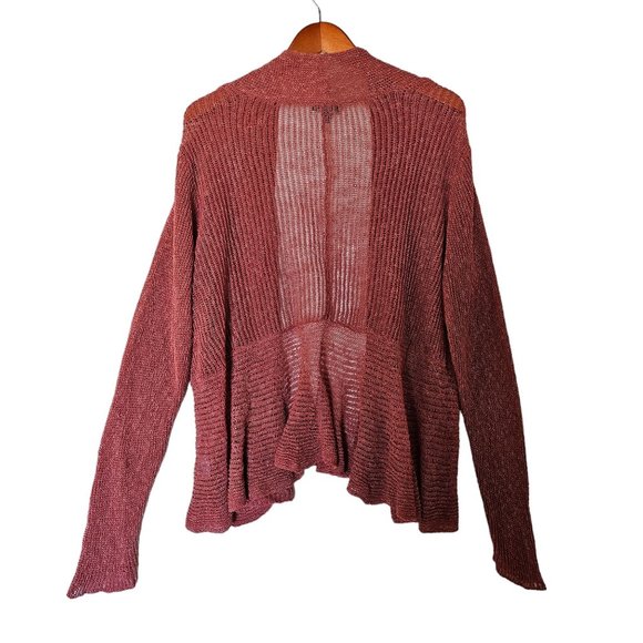 Eileen Fisher Coral Pink Linen Waterfall‎ Cascade Drape Open Front Cardigan Plus - Picture 11 of 15